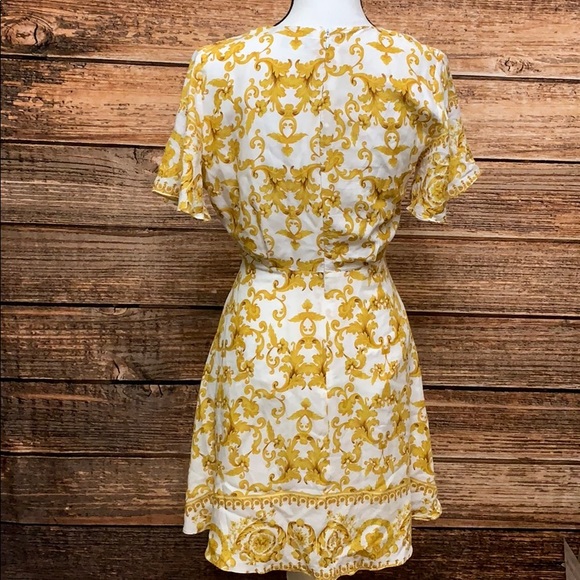 Lulus Callista Yellow White Print Tie Front Dress - Picture 8 of 8